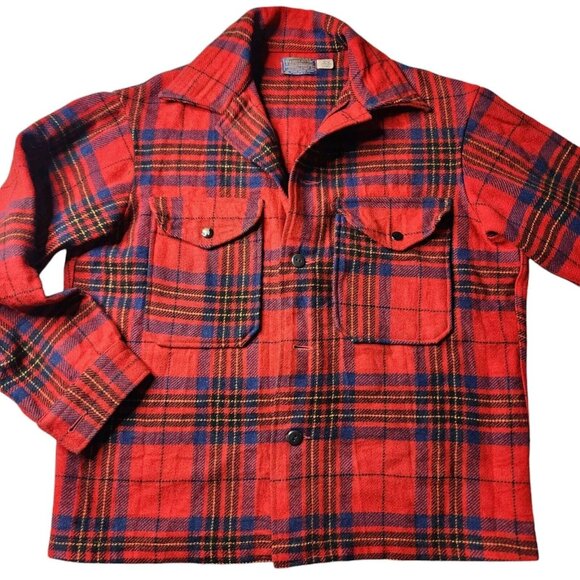 Vintage Pendleton Mens Medium Red Plaid Board Wool Button up Shacket Shirt - Picture 2 of 11